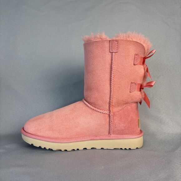 Womens UGG Boots Bailey Bow Pink LNT Sz 6 Suede Wool Coquette Festival Sold Out! - Picture 8 of 14